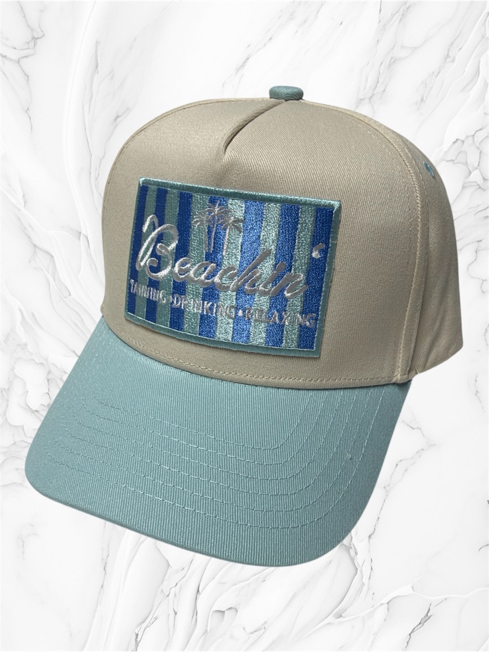 Kenz kustomz Beachin Two-Tone Light Blue and Cream embroidered hat adjustable